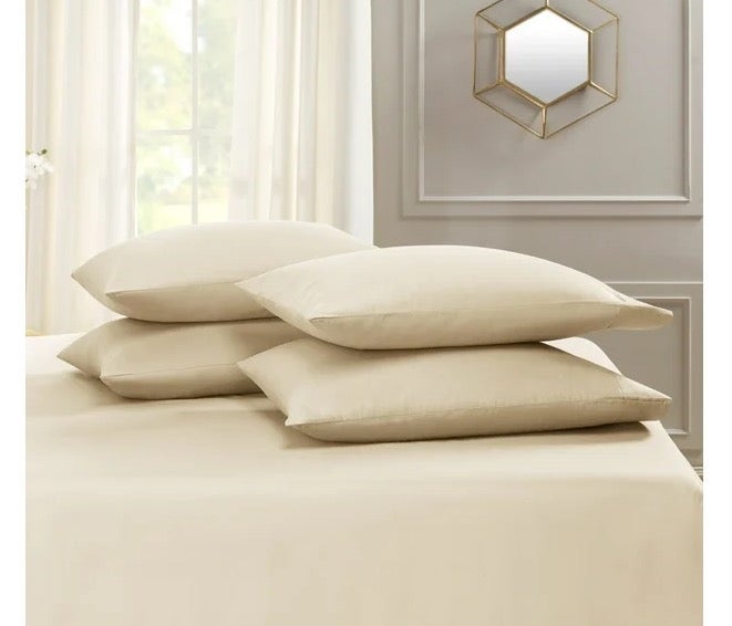 طقم ملاءات سرير فاخر مريح بلون بيج كريمي (5 قطع) - 240 × 260 سم - Image 2